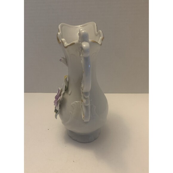 Vtg Lego Ceramic Pitcher With Gold Accents Made In Taiwan with raised flowers - Picture 2 of 6